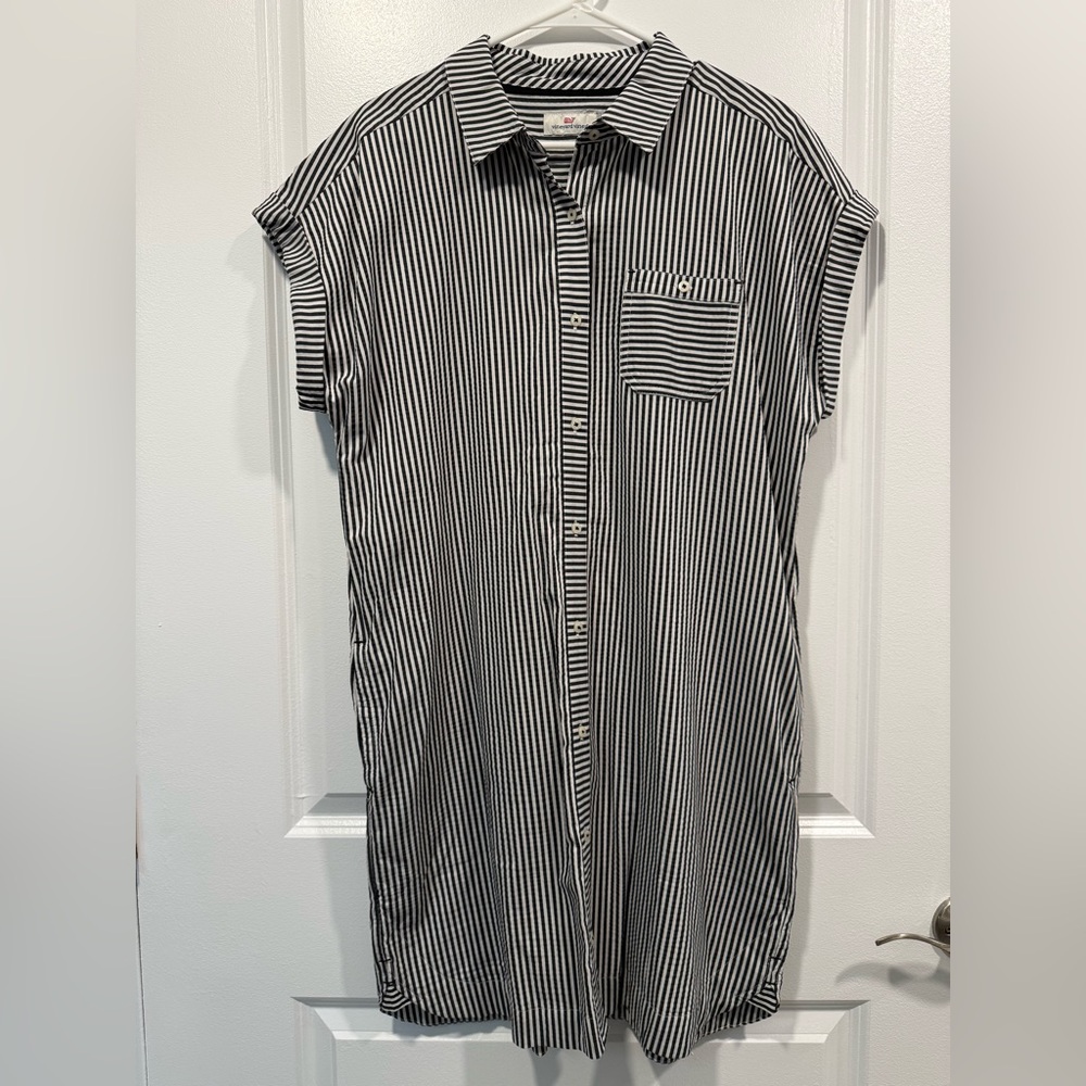 Vineyard Vines Navy and White Striped Seersucker Dress